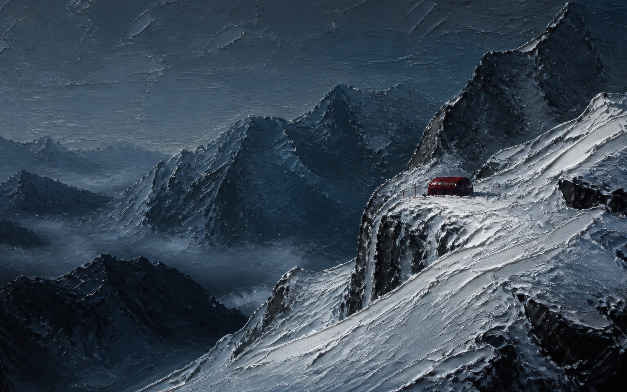 Bivouac, a dark impasto mountain scene from Alpine Silence