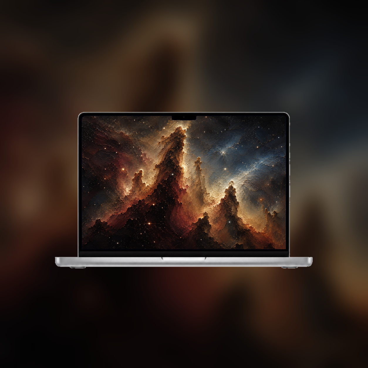 Pillars of Creation wallpaper displayed on a real MacBook