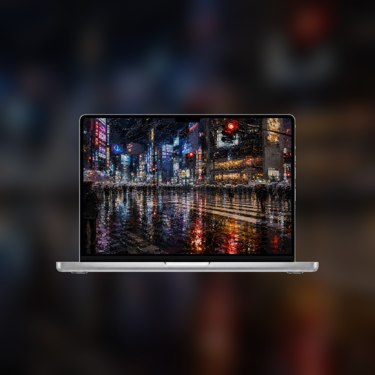 Shibuya After Rain displayed on a MacBook